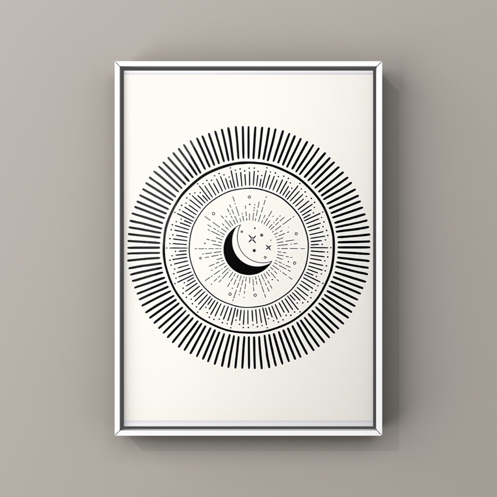 Minimalist boho moon & sun illustration art print